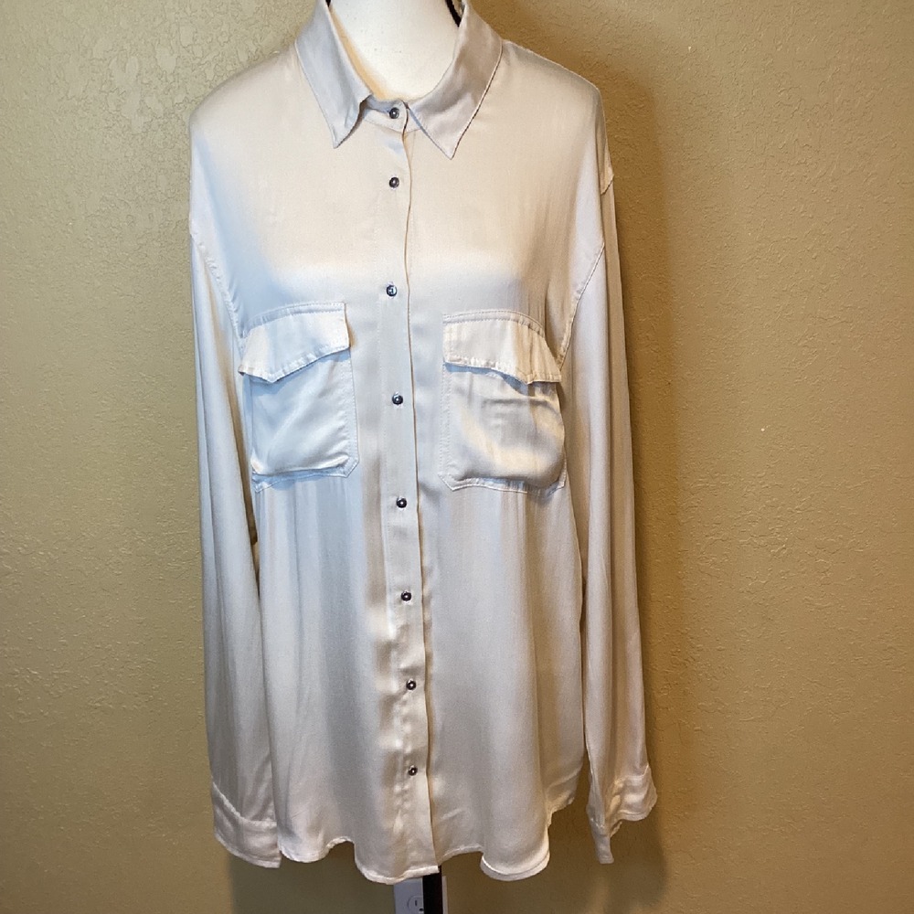 Revolve Indah Emma Long Sleeve Button Up, Color Opal, Size M/LG, 100% Bamboo